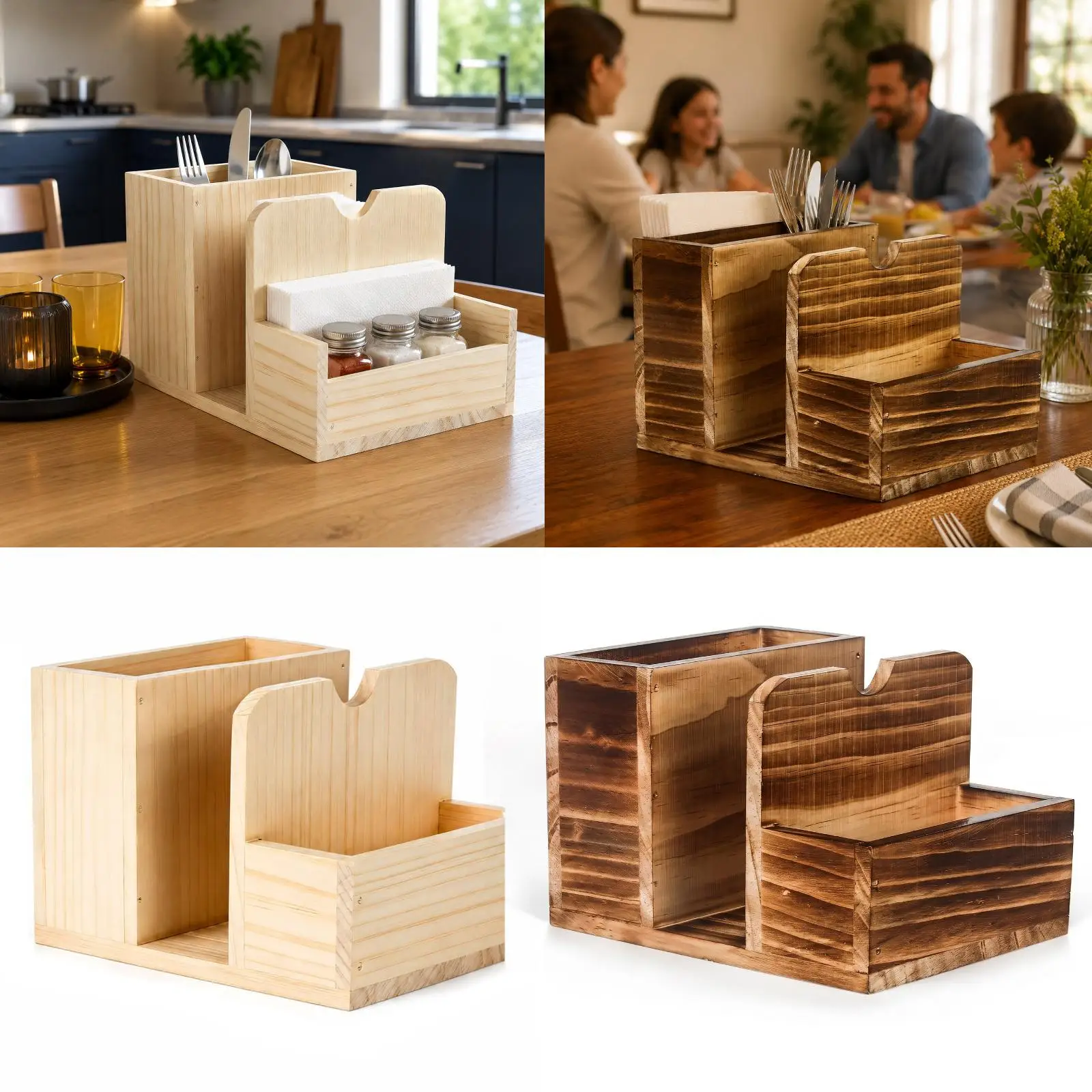 

Kitchen Utensils Holder Utensil Sorter Box Decorative Space Saving Farmhouse Wooden Cutlery Holder for Office Pantry Cooking