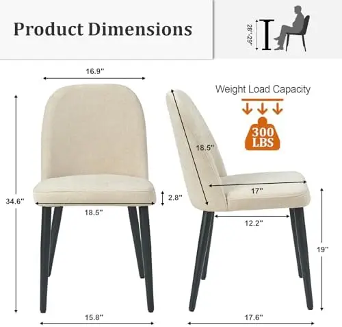 Upholstered Dining Chairs Set of 4, Chenille Mid Century Modern Fabric Dining Room Chair High-Back Padded Kitchen view 2