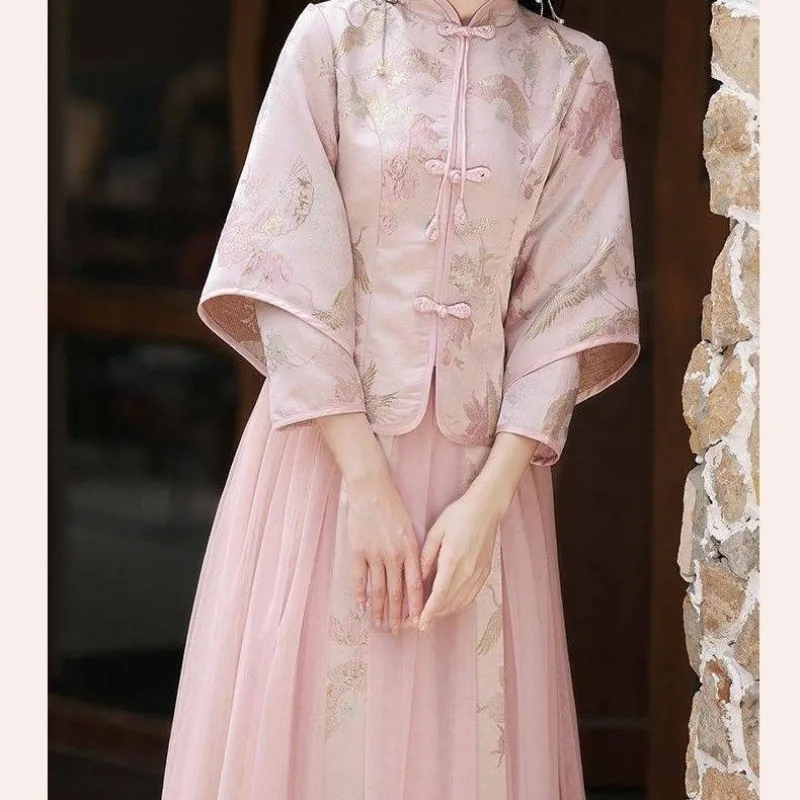 Bridesmaid Clothes Chinese Style 2025 Autumn Winter Women New National Style Dress Small Cheongsam Sister Group Bridesmaid Skirt