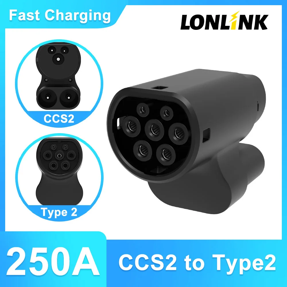 LONLINK Electric Car Charger CCS2 To TYPE 2 Connector for Tesla Model Y S X 3 Electric Vehicle Type2 EV Charger Adapter Charging