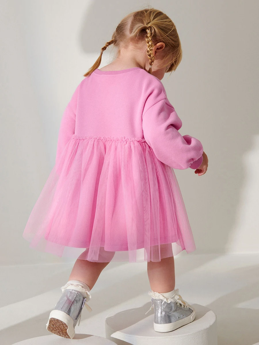 2026 Girls' Long sleeved Mesh Skirt European and American Cartoon Autumn/Winter Pure Cotton Children's Princess Skirt