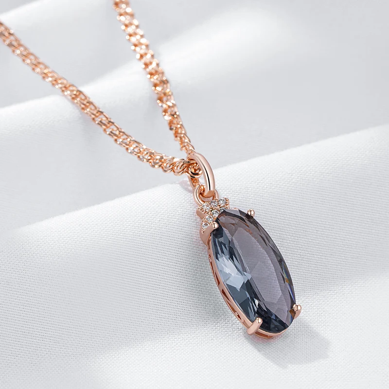 Kinel Hot Grey Big Oval Pendant Necklace For Women Trend 585 Rose Gold Color With Natural Zircon High Quality Daily Fine Jewelry