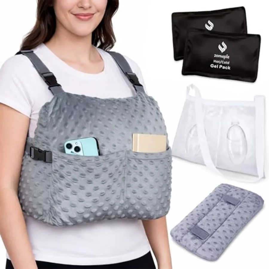 

Mastectomy Recovery Pillow + Strap, 2 Gel Pack, Seat Belt Cover and Shower Lanyard Post-Op Essentials, Breast Augmentation/Redu