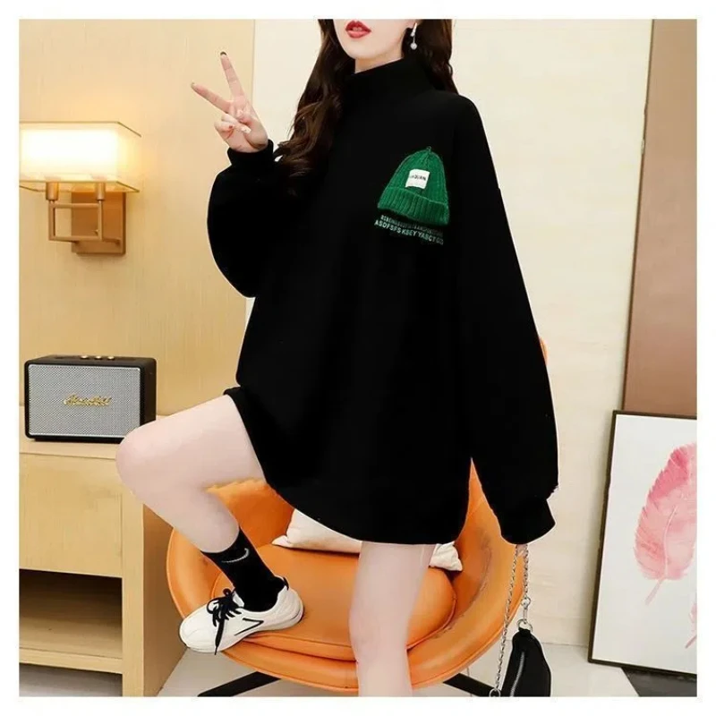 

High Collar Thickened Velvet Autumn and Winter Long-sleeved T-shirt for Women Loose Korean Style Lazy Style Bottoming Shirt