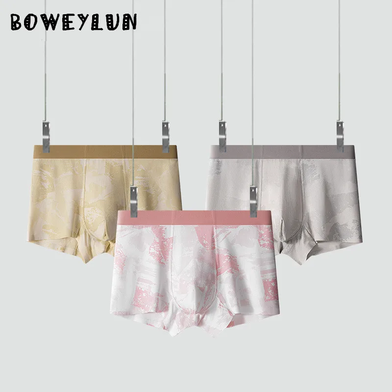 

BOWEYLUN Summer New Ice Silk Men's Underwear Camouflage Mesh Boxer Briefs Seamless Breathable Pants for Men