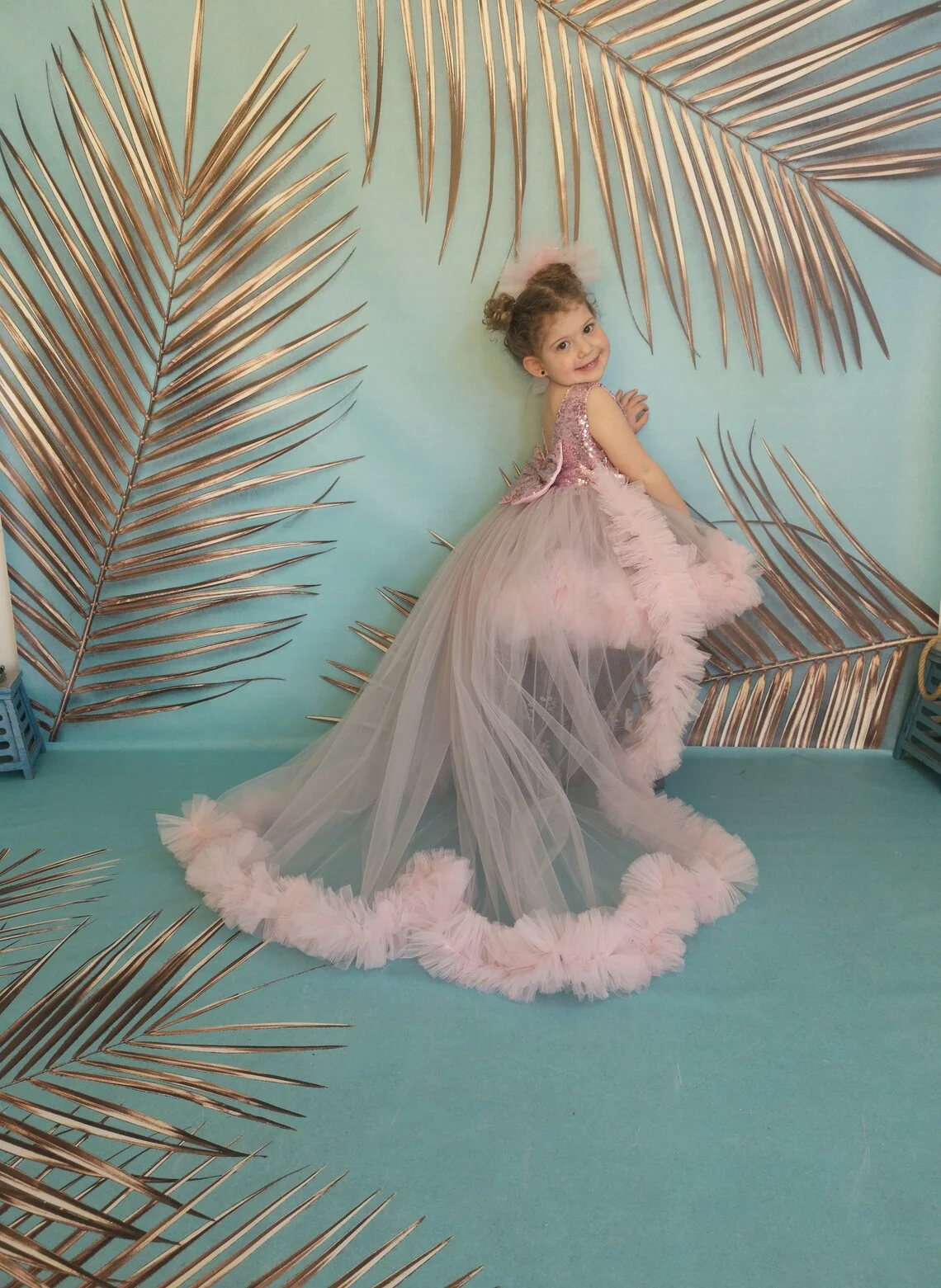 น่ารักเลื่อมสั้นดอกไม้สาวชุดวันเกิดพรรคชุดสําหรับสาววันหยุดแขนกุด MINI First Communion Gown