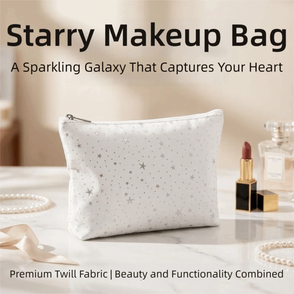 Multi-purpose Silver Star Print Makeup Bag Large Capacity Portable Cosmetic Pouch Toiletry Bag Women Girls