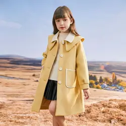 Girls Woolen Coat Autumn and Winter New Middle-aged and Young Children Fashion Woolen Windbreaker Girls Long Woolen Coat