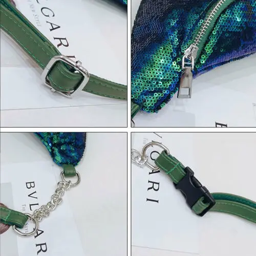 New Fashion Women Shoulder Bag Glitter Sequin Fanny Pack Leather Pouch Bum Belts Waist Bum Bag Travel Sport Pocket Purse