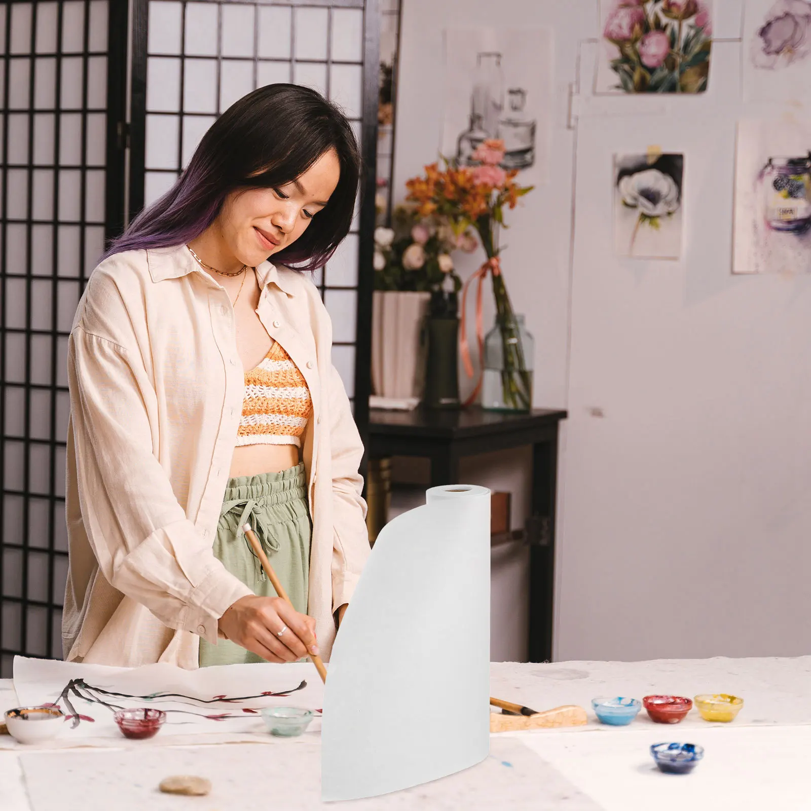 

Calligraphy Paper Roll Thickened Xuan Paper for Chinese Art Practices Folding Without Damage Excellent Air Permeability