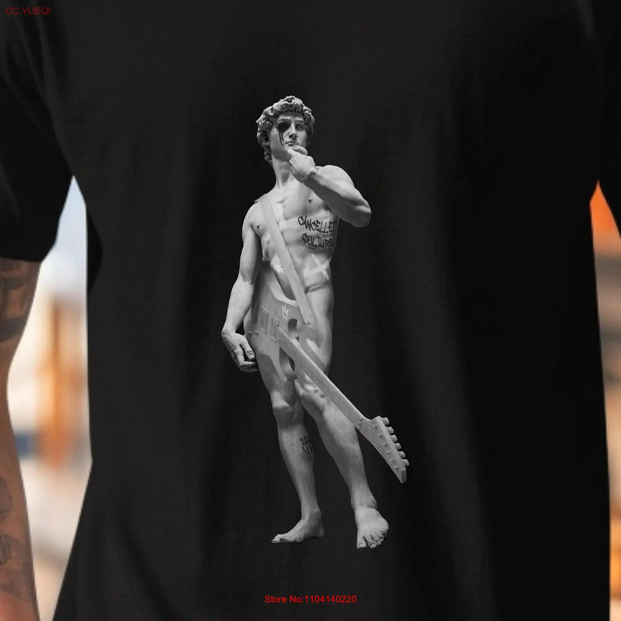 Statue Of David with guitar T Shirt pop culture gift for Art Lovers Michelangelo Italy Music fans Top