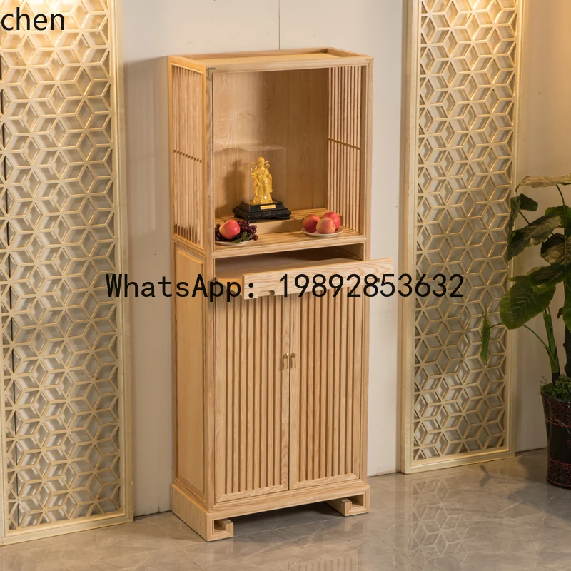 

F1 solid wood Buddhist shrine offering table household God of Wealth standing cabinet modern light luxury Buddhist shrine