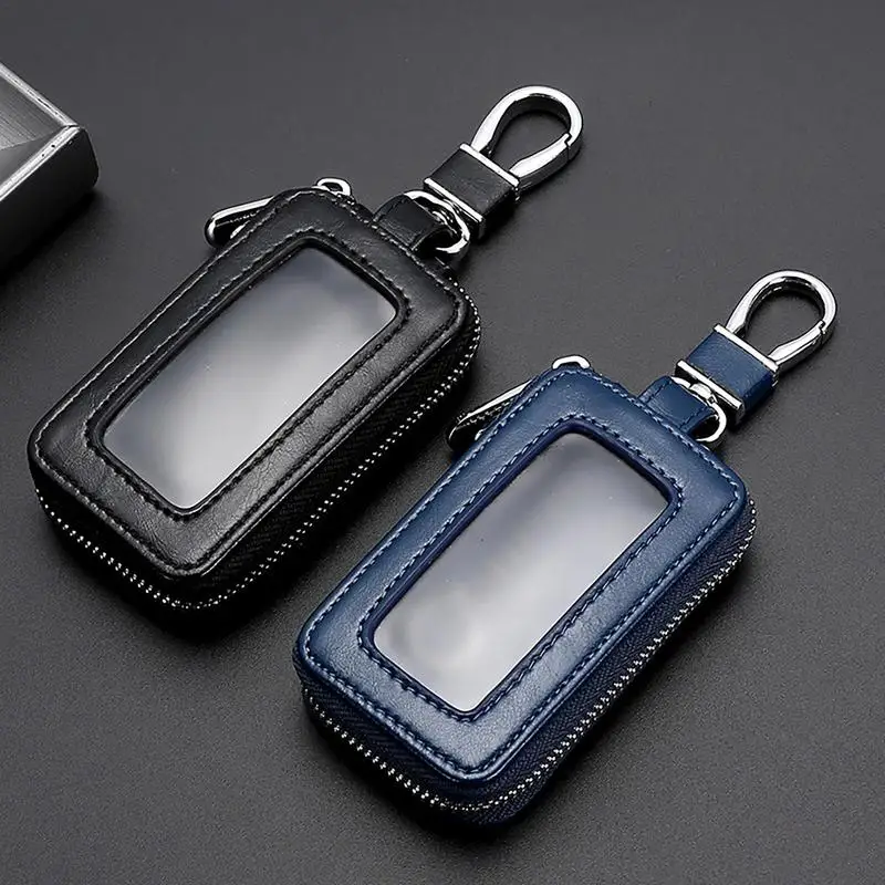 Car Key Case Key Protector Smart Key Chain Coin Holder Metal Hook And Keyring Wallet Zipper Retro Bag For Auto Remote Key Fob