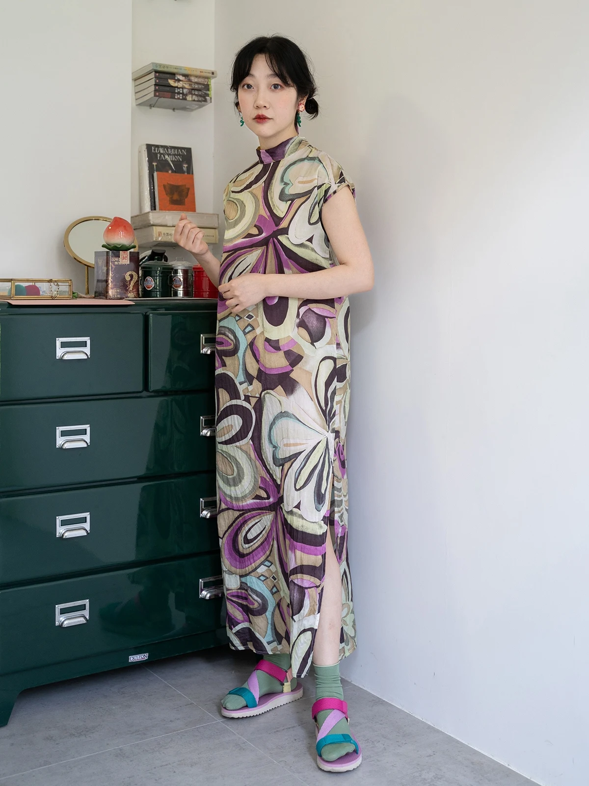 

Удобное летнее платье-ципао из шелкового хлопка в китайском стиле, приталенное, длинное, шелковистое, с коротким рукавом и воротником-стойкой