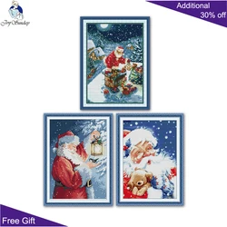 Joy Sunday Santa's Gift Chirstmas Cross Stitch Kit, counted And Stamped Canvas Santa Claus Cross Stitch, RA686, RA688, RA689