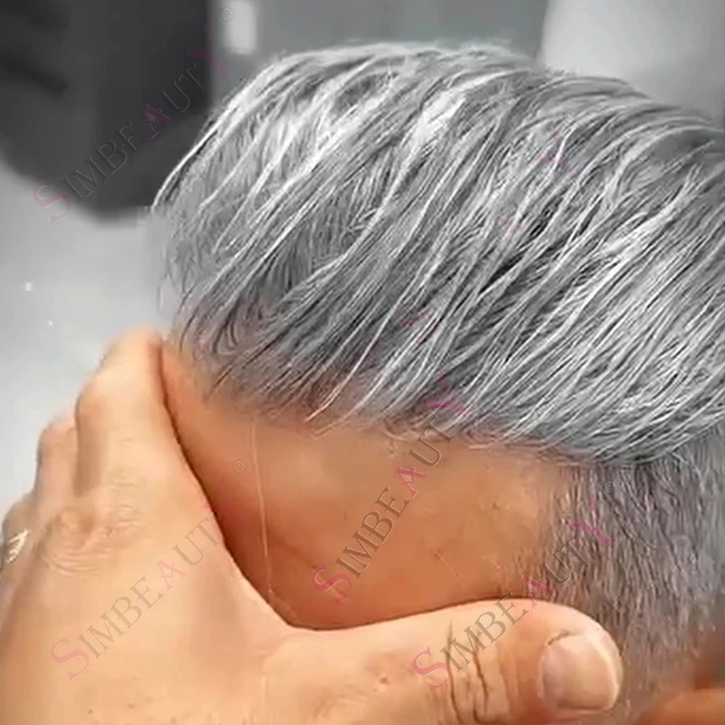 

Невидимый мужской парик-накладка (тупе) из натуральных волос, цвет 1B80/1B20, тонкая основа из ПУ, микрошкіра, недорогой капиллярный протез