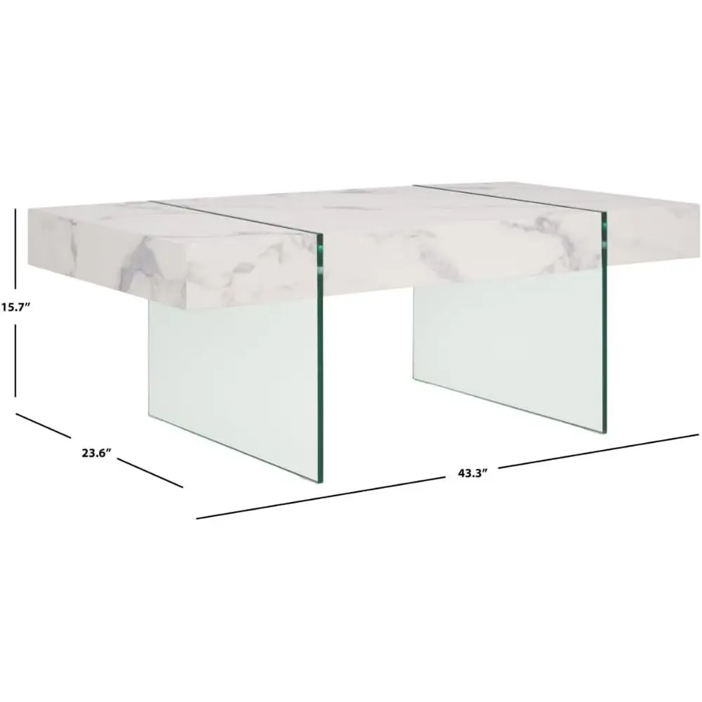 مجموعة طاولة قهوة مستطيلة بأرجل زجاجية بيضاء/شفافة من مجموعة جاكوب