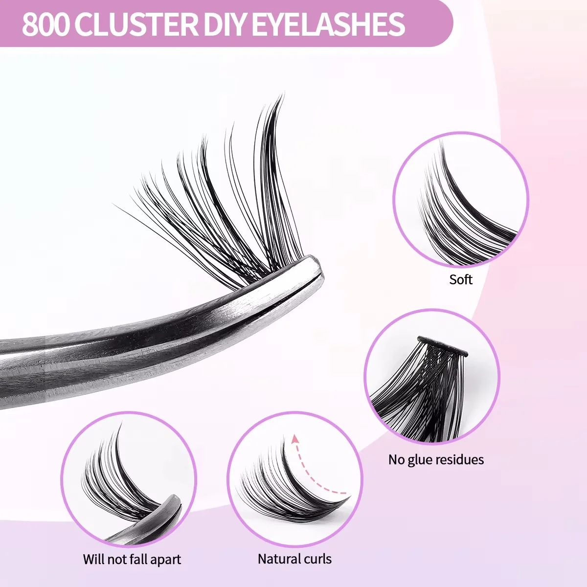 MJ DIY Lashes Extensions Kit 800pcs Lash Clusters 80D/100D Wispy Individual Lashes Mix 9-18mm Cluster Eyelash Extension