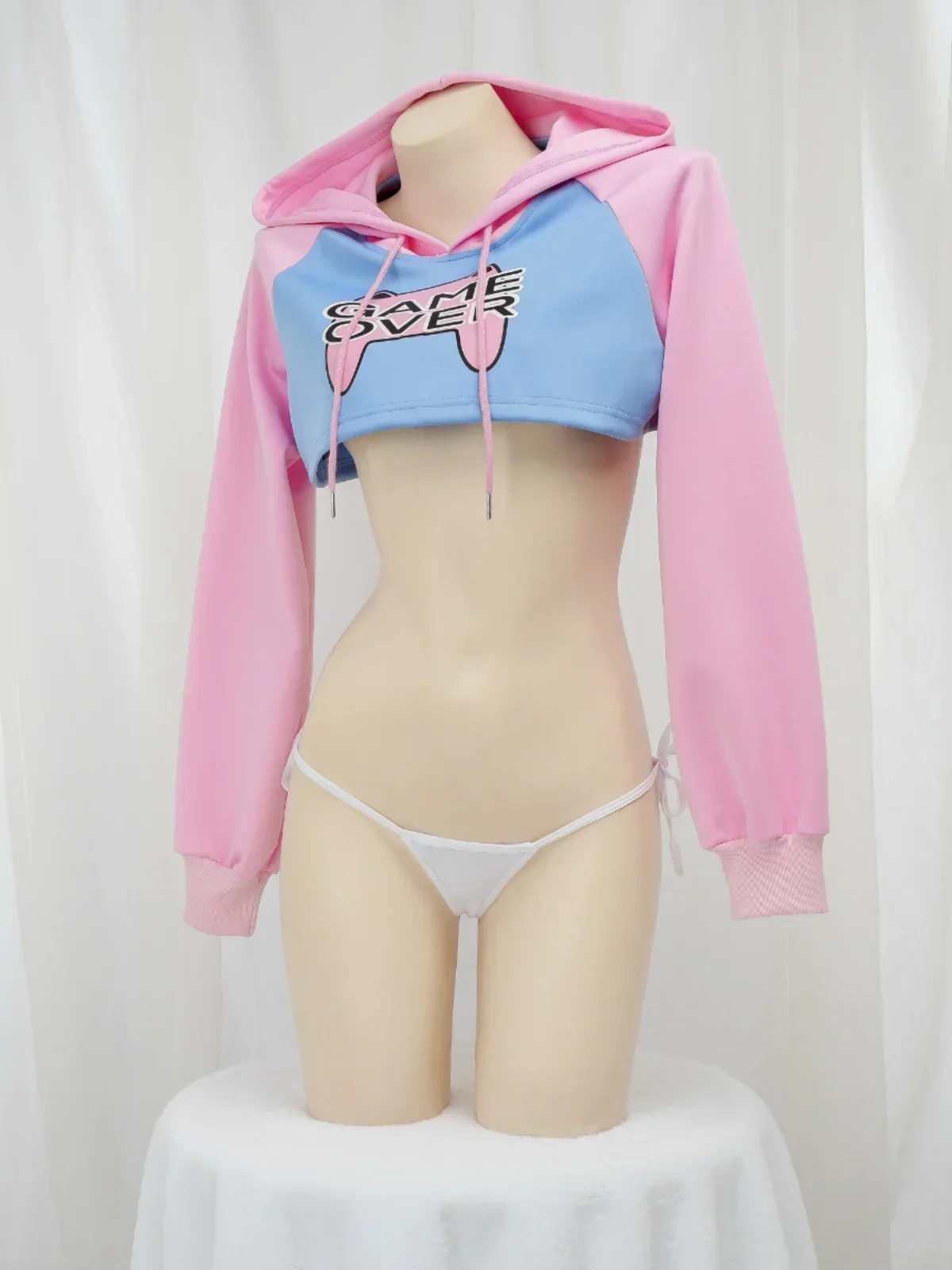 Game Over Anime Girl Pink Blue Short Hoodie Hooded Uniform Cosplay Costume Women Underwear Cute Hoodie Pajamas Outfits view 3