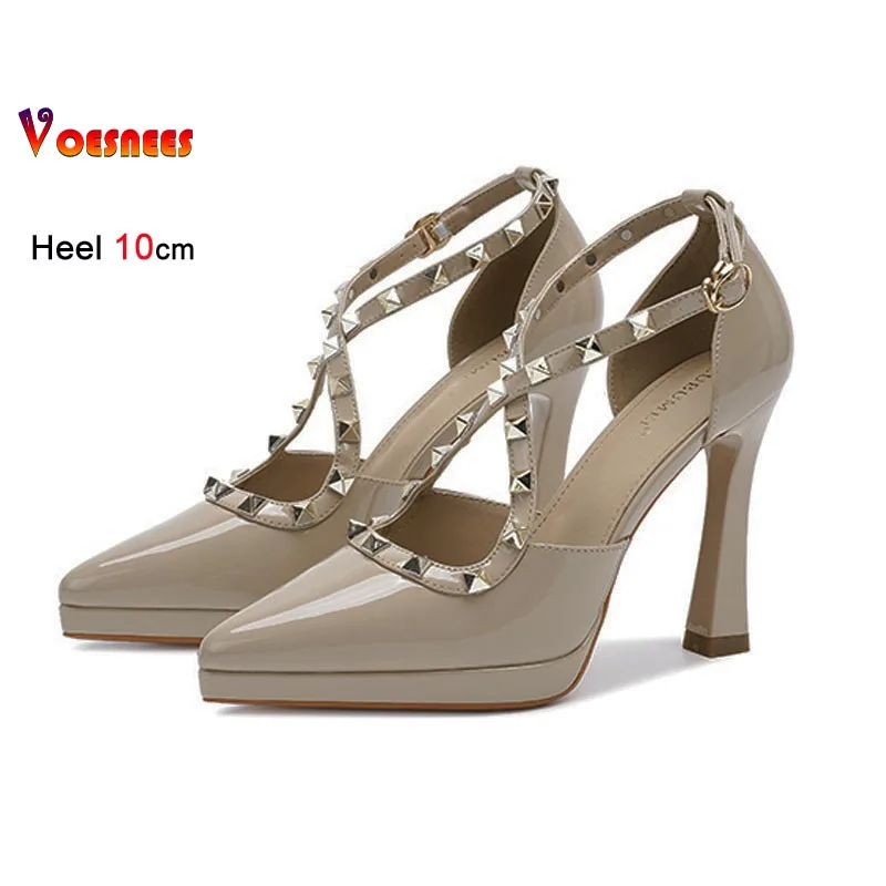 2026 موضة برشام خنجر الصنادل جوفاء النساء مضخات 10 سنتيمتر عالية الكعب حذا فردي للسيدات مدبب تو الفم الضحلة مثير الصنادل الإناث