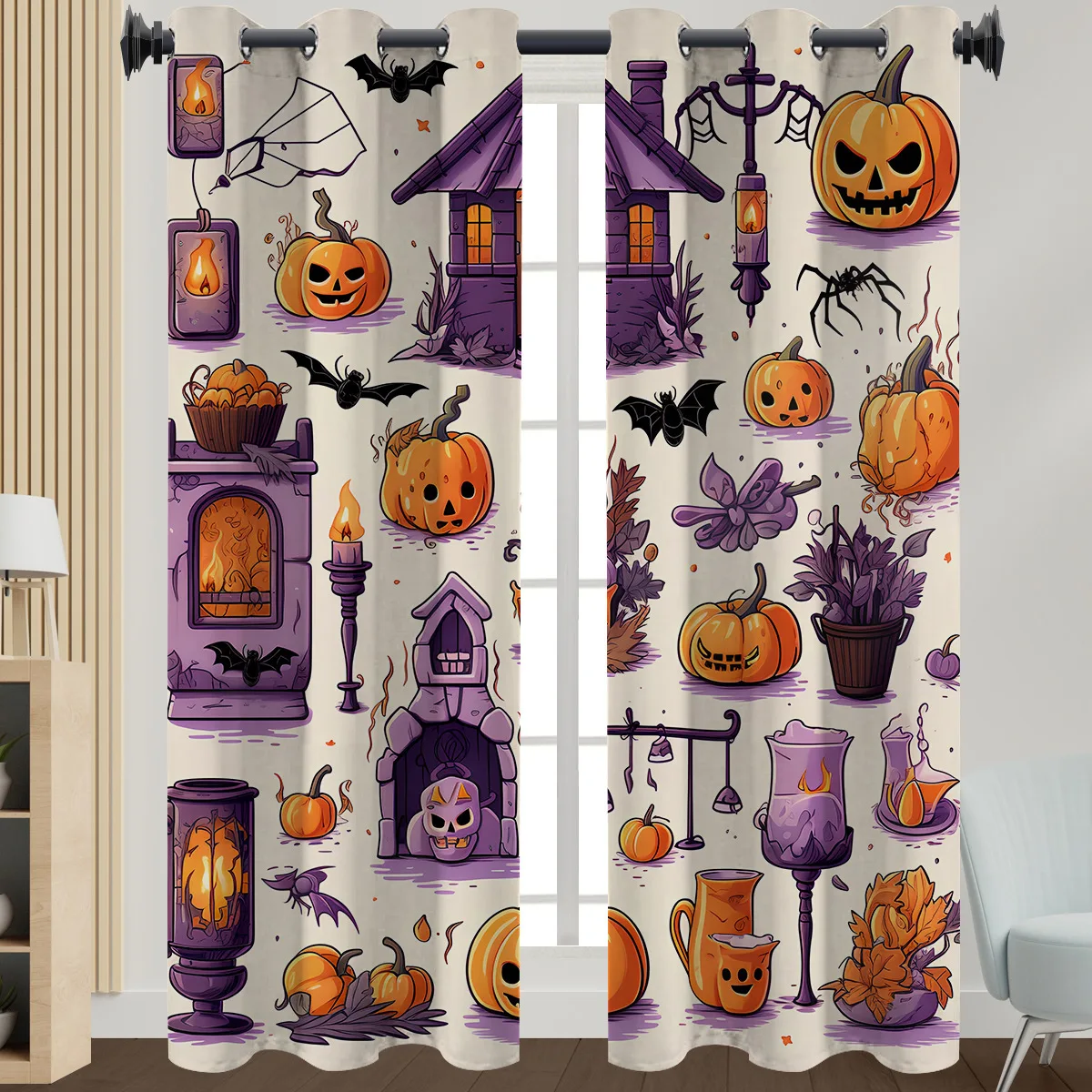 

New Pumpkin Bat Drapes Halloween Curtains