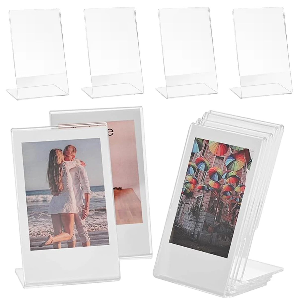1/3/6 Piezas de Portafotos Acrílico en Forma de L de 3.5 Pulgadas, Mini Portafotos Transparente para el Hogar y la Oficina, Exhibición de Fotos de Recuerdo