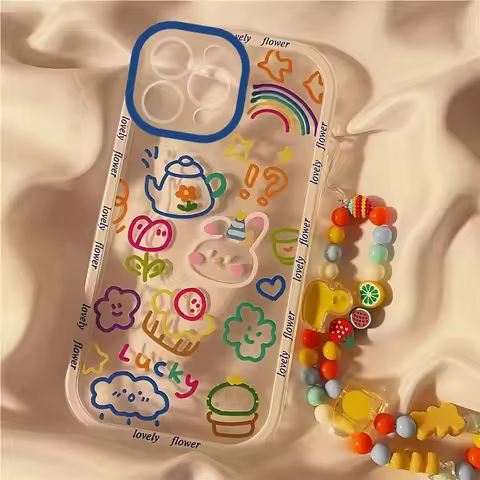 Cute Doodle Pattern Bracelet For Samsung Galaxy S22 S20 S23 Ultra S21 Plus S10 FE Note 20 10 Lite A33 A53 A32 A52 Case DIY Cover