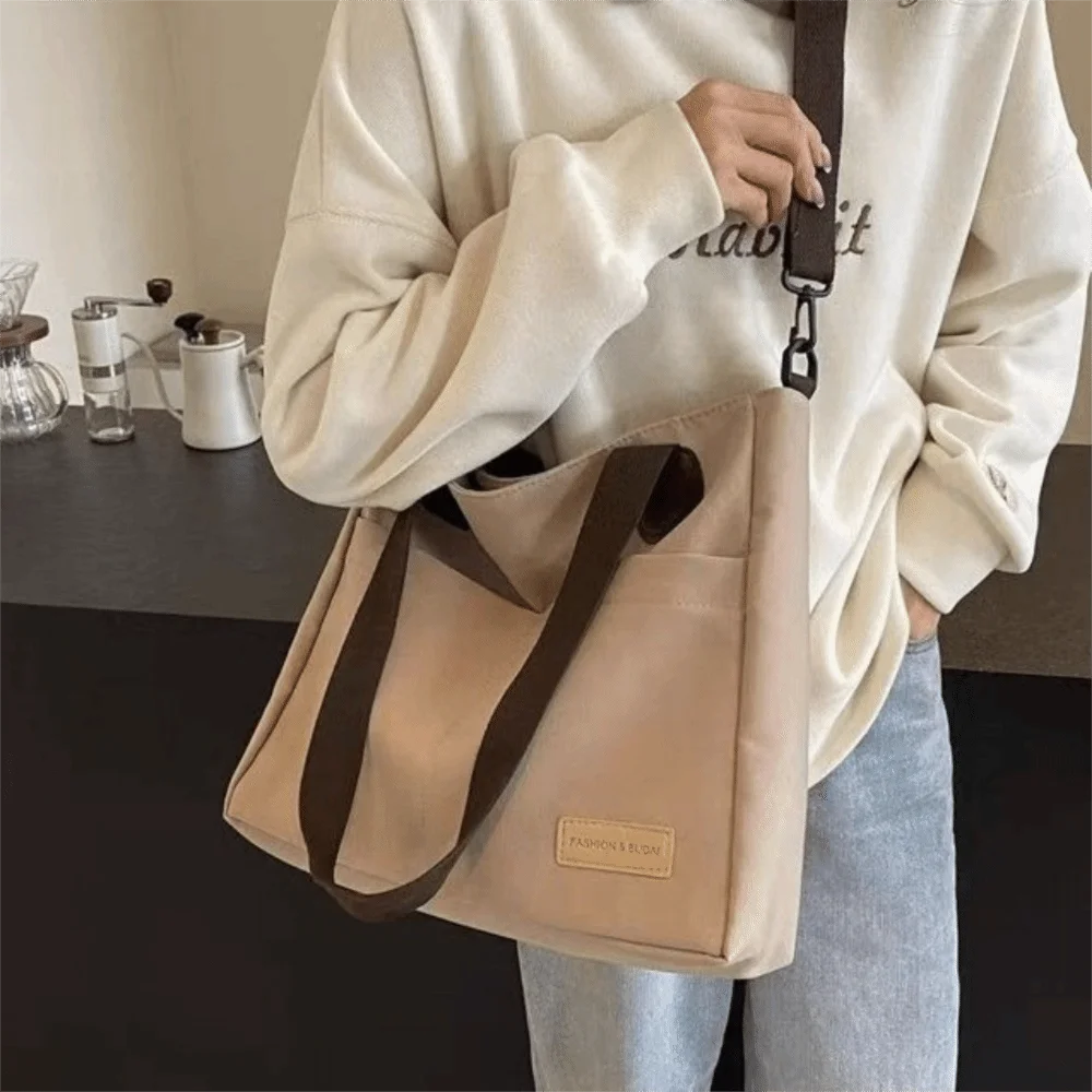 

Portable Multi-Pocket Tote Bag Thickened Polyester Travel Shoulder Bag with Shoulder Strap Simple Large Capacity Bag School Use