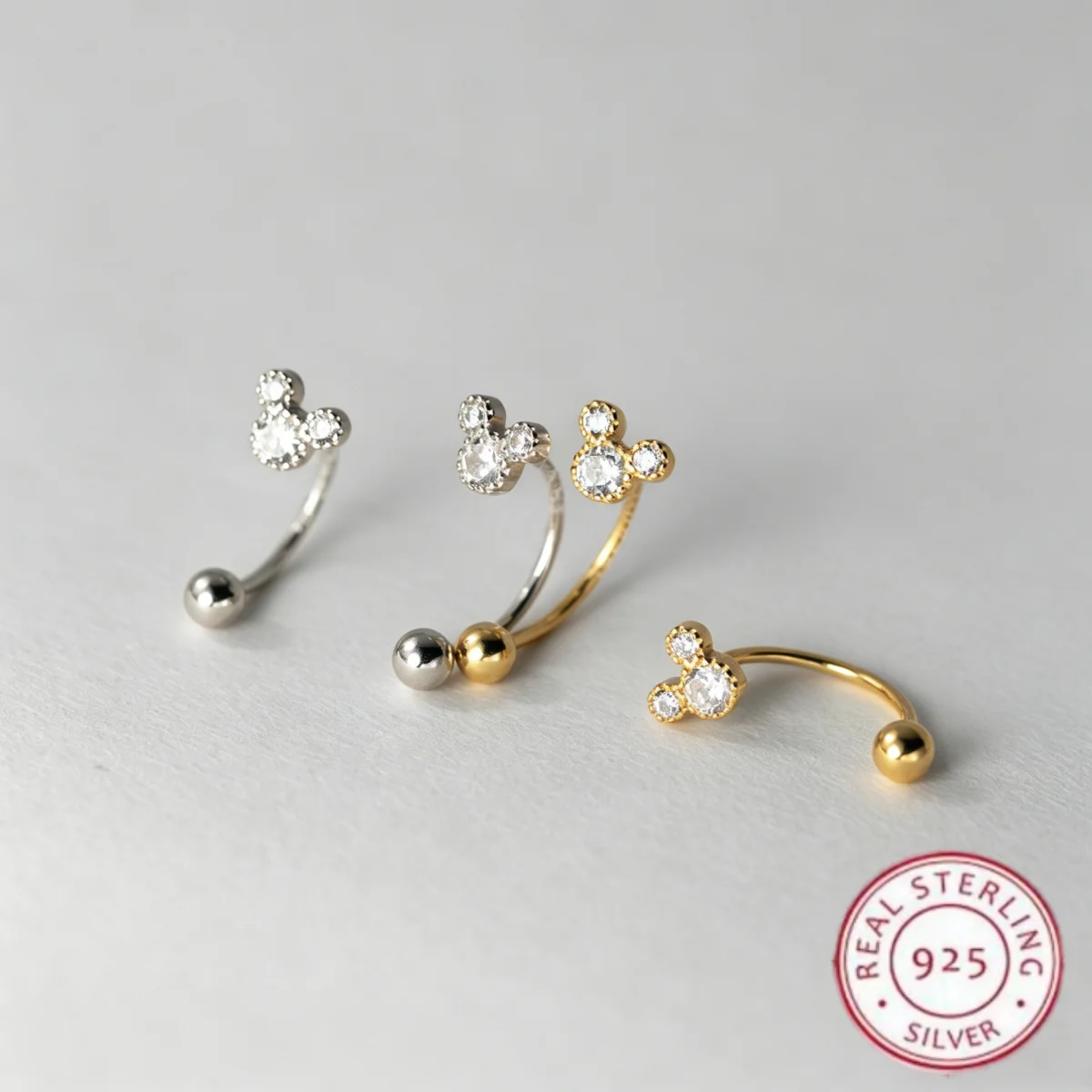 Real 925 Sterling Silver Mouse Screw Back Stud Earrings For Women Cute Sweet Piercing Minimalist Jewelry Gifts