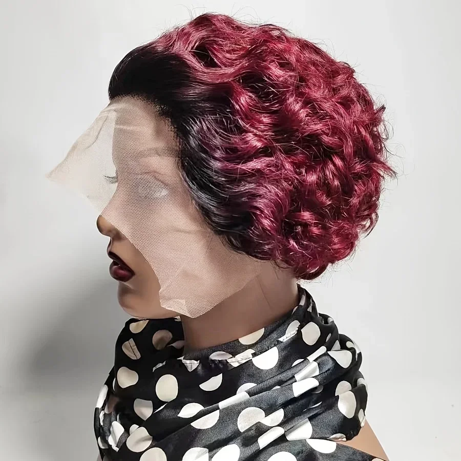 Wig potongan Pixie pendek murah Wig rambut manusia Bob keriting 13x1 Wig Frontal renda pra-pencabutan Wig depan untuk wanita gelombang dalam air