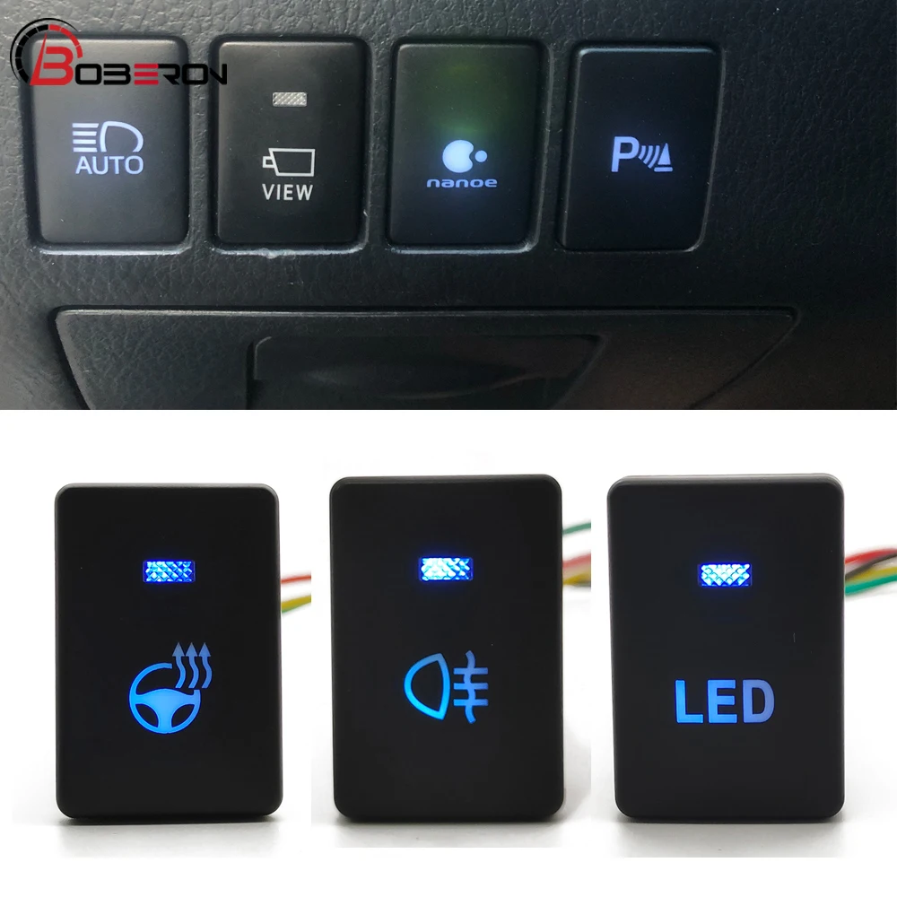 

1Pc Car Blue LED Light Rear Fog Light Switch Button With Connection Wire For Toyota Camry Prius Corolla Land Cruiser PRADO