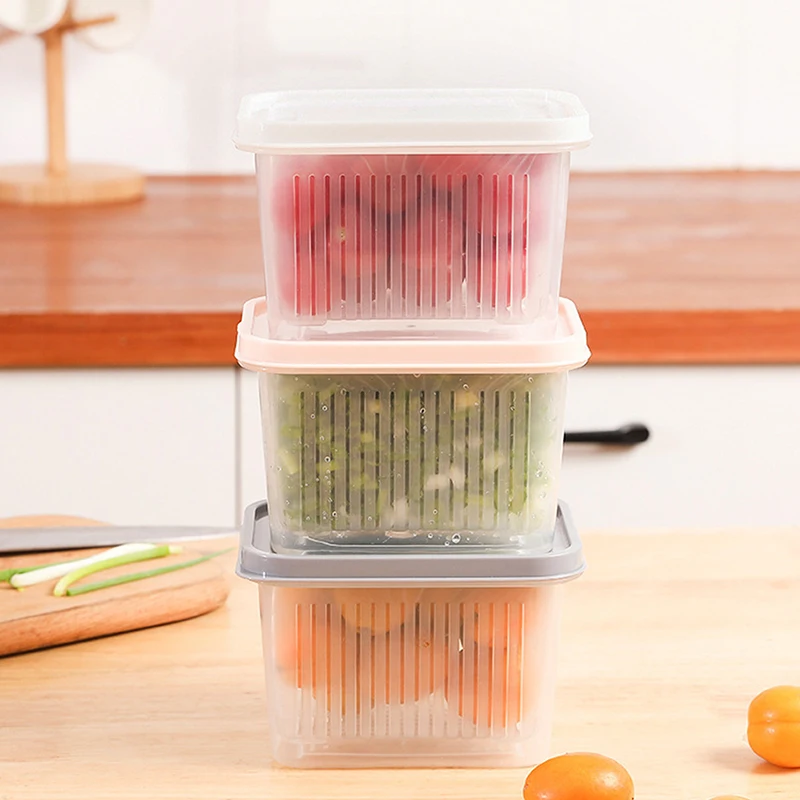 Double Drainer Onion Crisper Refrigerator Storage Drainer Basket Meat Onion Ginger Transparent Crisper With Lid