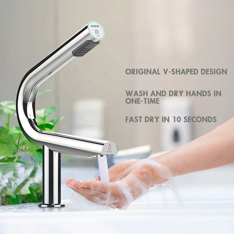 

AK7131 Automatic Touchless Water Tap and Hand Dryer Sensor Faucet for Bathrooms Commercial Faucet Hand Dryer 7-10s