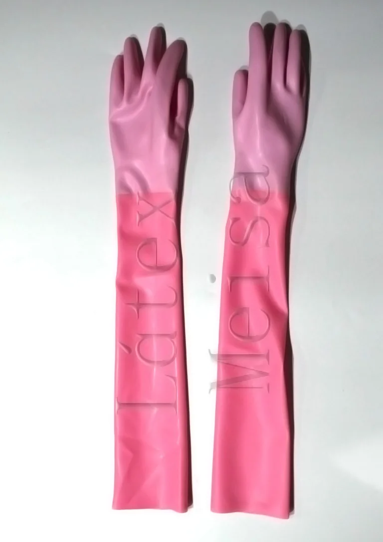 

100% natural long finger latex gloves to arm in pink color for adults