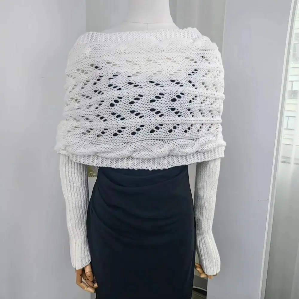 Elastic Hollow Knitted Shawl Women Cross European Style Wrap Scarf Ladies Top Solid Color Crochet Sweaters Women