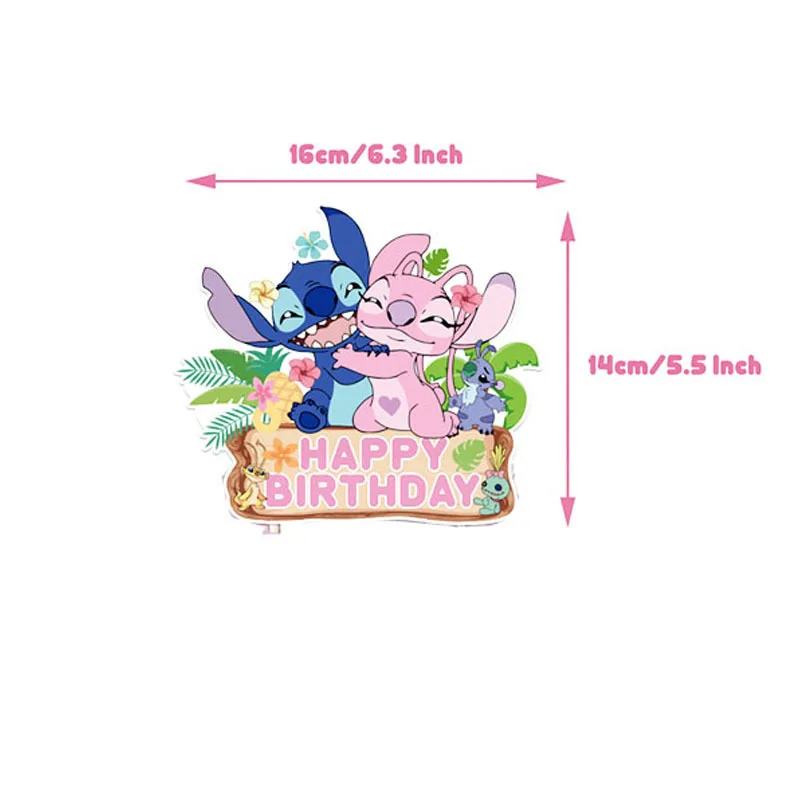 1 مجموعة ليلو وستيتش كعكة توبر الوردي ستيتش كب كيك توبر للأطفال عيد ميلاد سعيد كعكة الديكور استحمام الطفل هدايا الحفلات #4