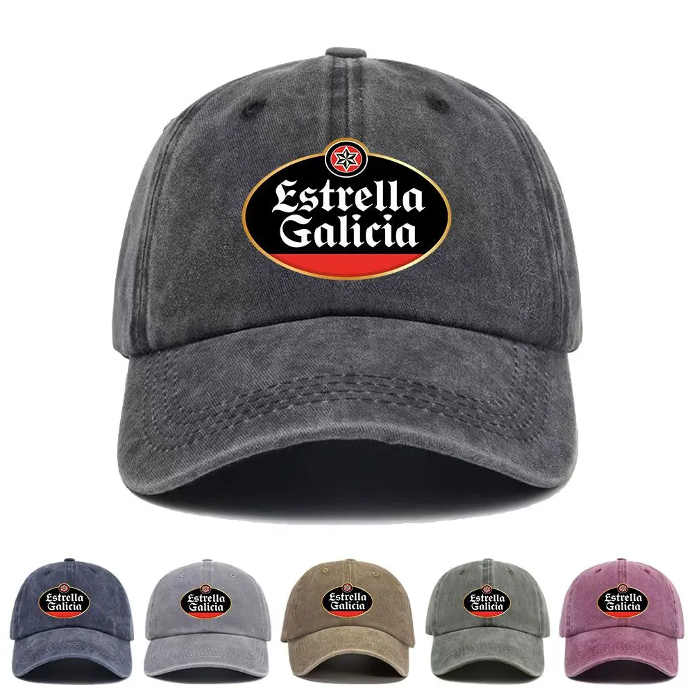 Vintage Washed Baseball Cap Estrella Galicia Logo Print Graphic Unisex Streetwear Casual Trucker Style Summer Cotton Sun Hat