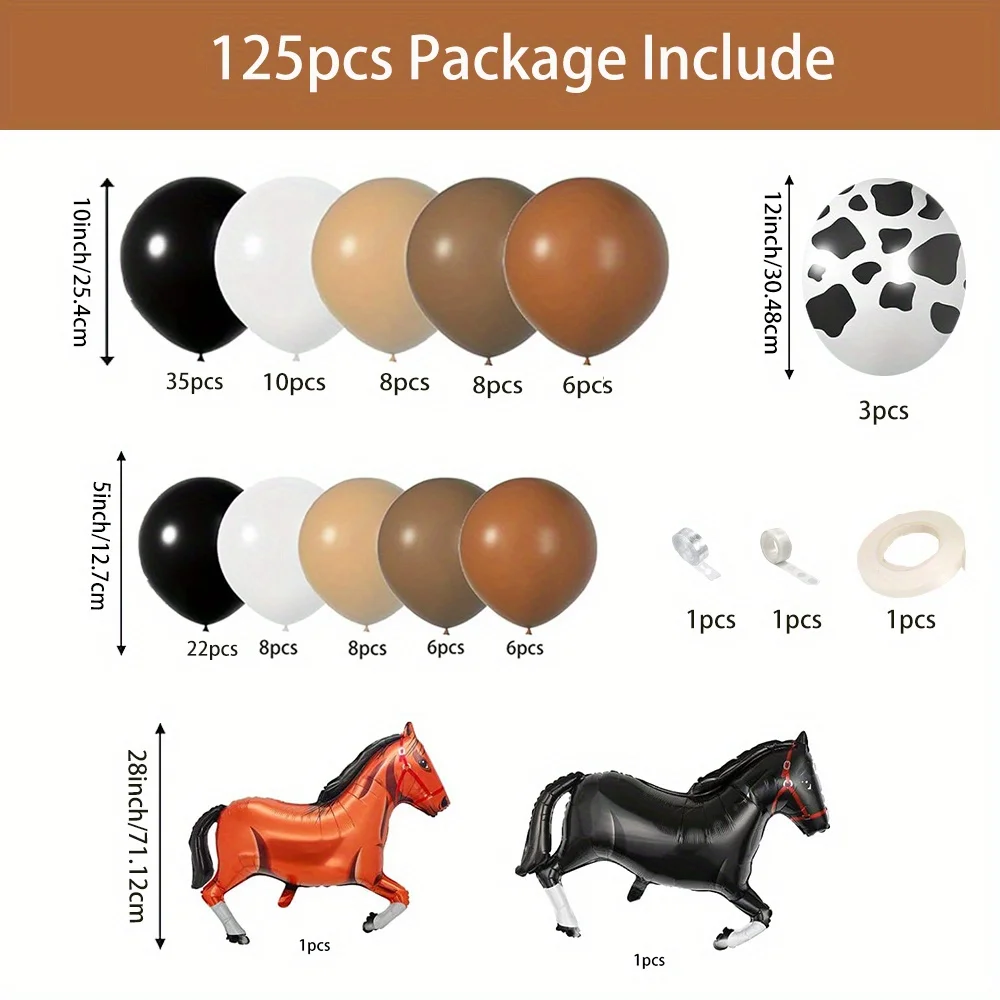 مجموعة قوس بالونات حصان مكونة من 125 قطعة لتزيين أعياد الميلاد والذكرى السنوية والحفلات - مجموعة تزيين بالون للاستخدام الداخلي/الخارجي