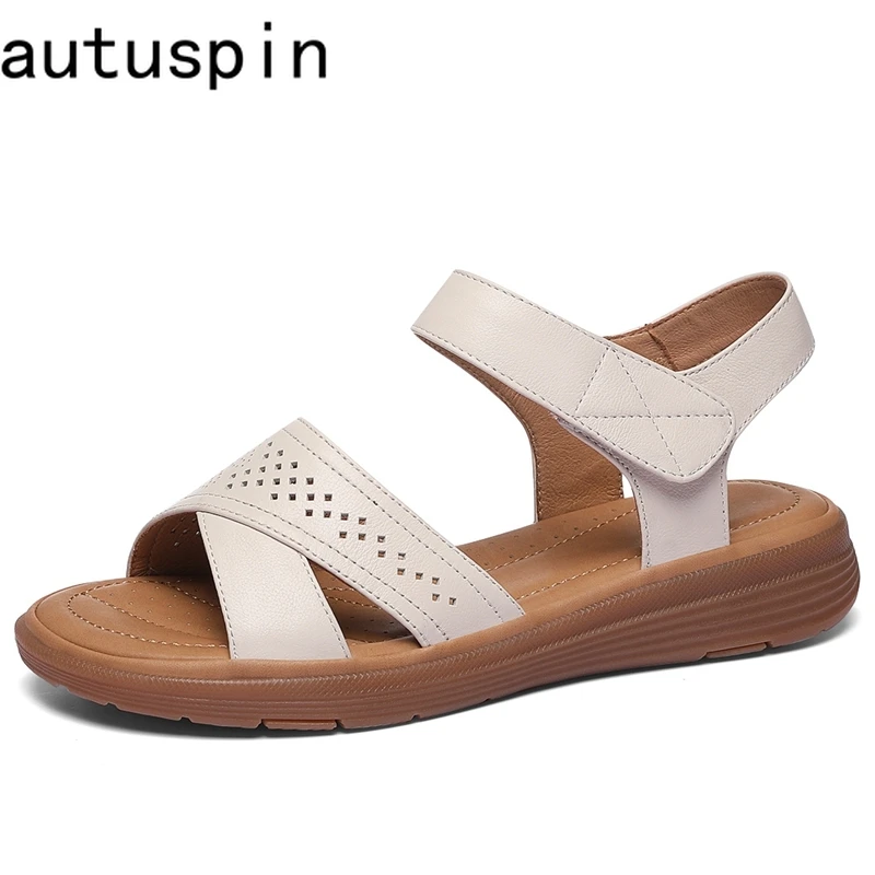 

Autuspin 2.5cm Wedge Low Heels Women Summer Genuine Cow Leather Sandals Female Outdoor Leisure Beach Shoes Daily Footwear Woman