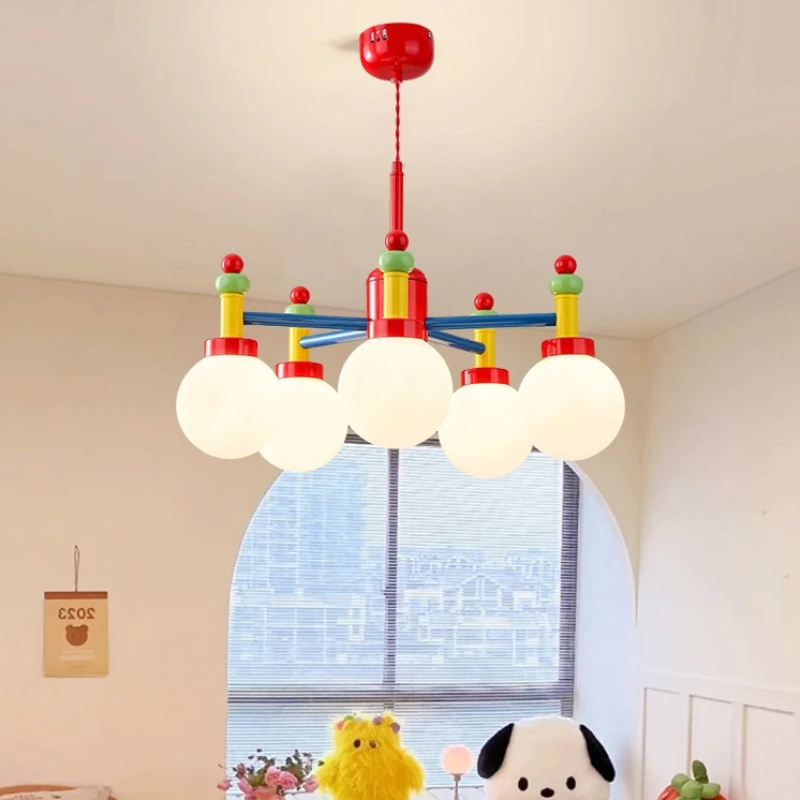 Memphis Cream Style Iron Pendant Lights for Study Children Room Atmospheric Hanging Chandeliers Spherical Macaroon Illumination