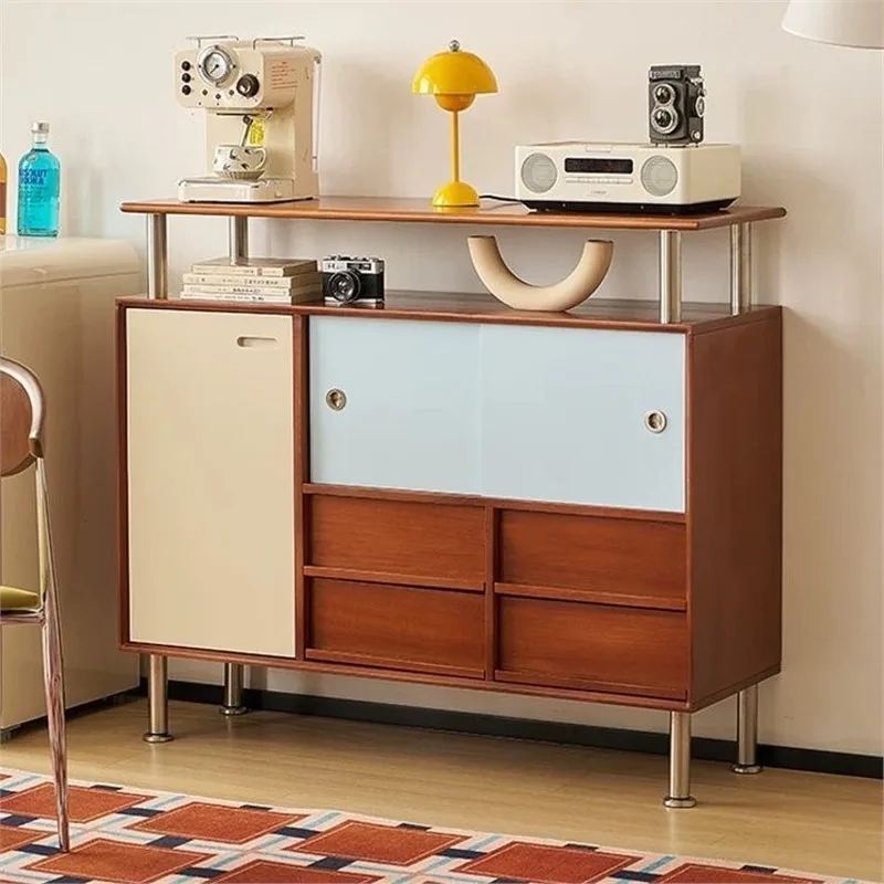 French retro solid wood dining side small apartment integrated living room against the wall locker