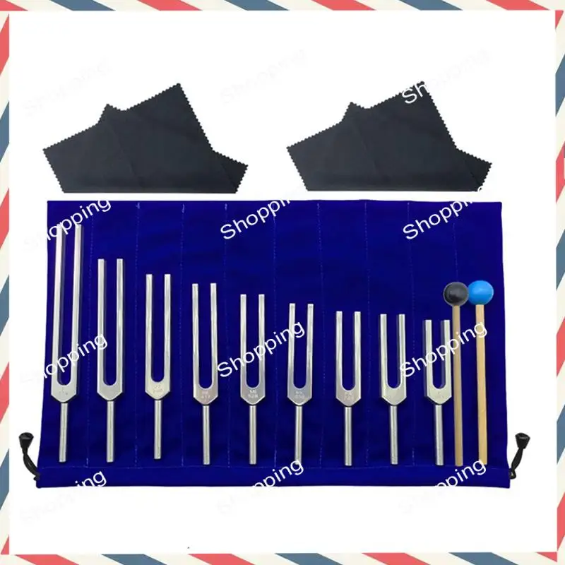 

A44M Drumsticks 9 Silver Tuning Forks For Healing Chakras, Sound Therapy, Maintaining Perfect Harmony Of Body, Mind And Spirit