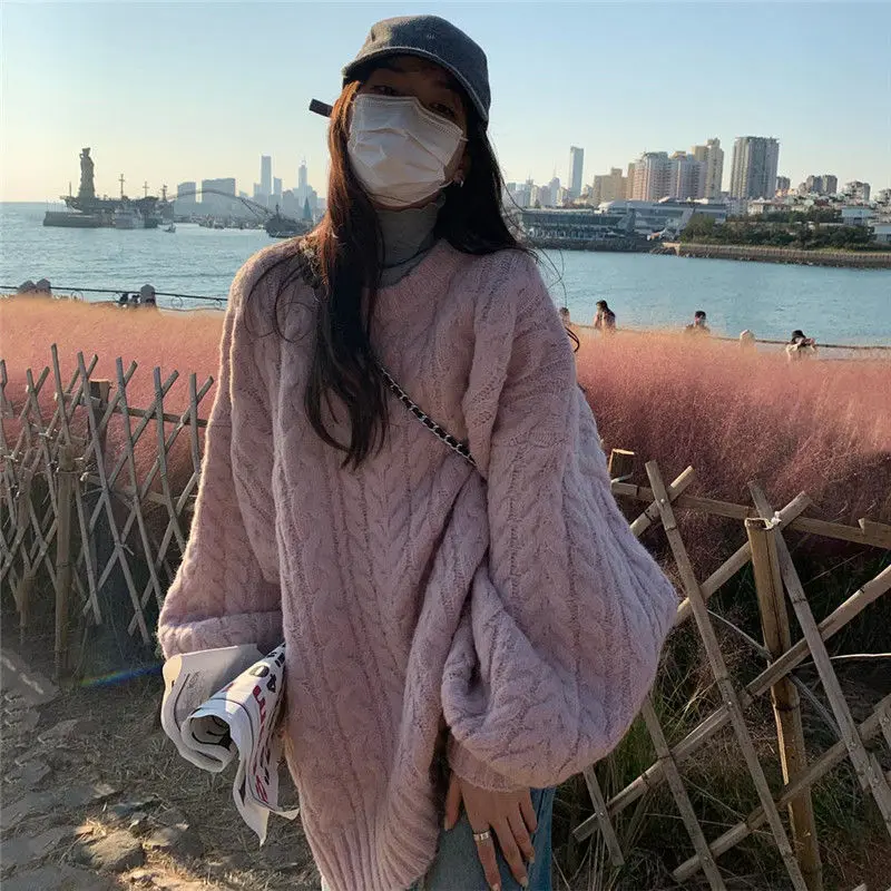 Women 2023 New Winter Sweater Plus Size Lazy Wind Soft Glutinous Twist To Keep Warm Korean Version of Loose Sweater Tide