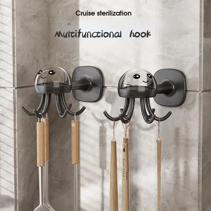 

Multifunctional Six Claw Rotating Hook Rack for Kitchen Storage 360 Degree Seamless Hook, Household Non Punching Adhesive Hook