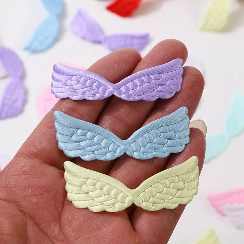 80 Stück 6,5*2CM Satin-Engelsflügel-Applikationen zum Aufnähen für DIY Haarspangen-Zubehör, Stofftaschen, Geschenkverpackungen, Dekoration – Detail 10
