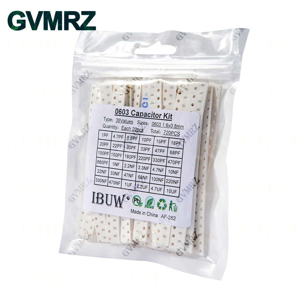 0402 0603 0805 1206 SMD-Keramikkondensator-Sortiment-Kit 1 pF – 10 uF 100PF 10NF 100NF 0,47 UF 1 UF Chip-Kapazitätsset