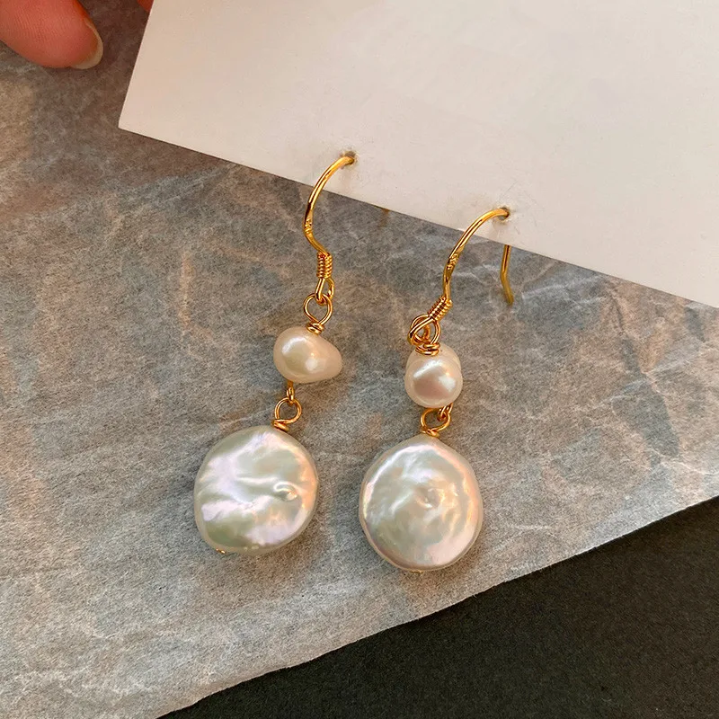 Neue Ankunft Trendy Natürliche Barock Taste Süßwasser Perle 14K Gold Gefüllt Weibliche Quasten Tropfen Ohrringe Anti Allergie Geschenke – Detail 8