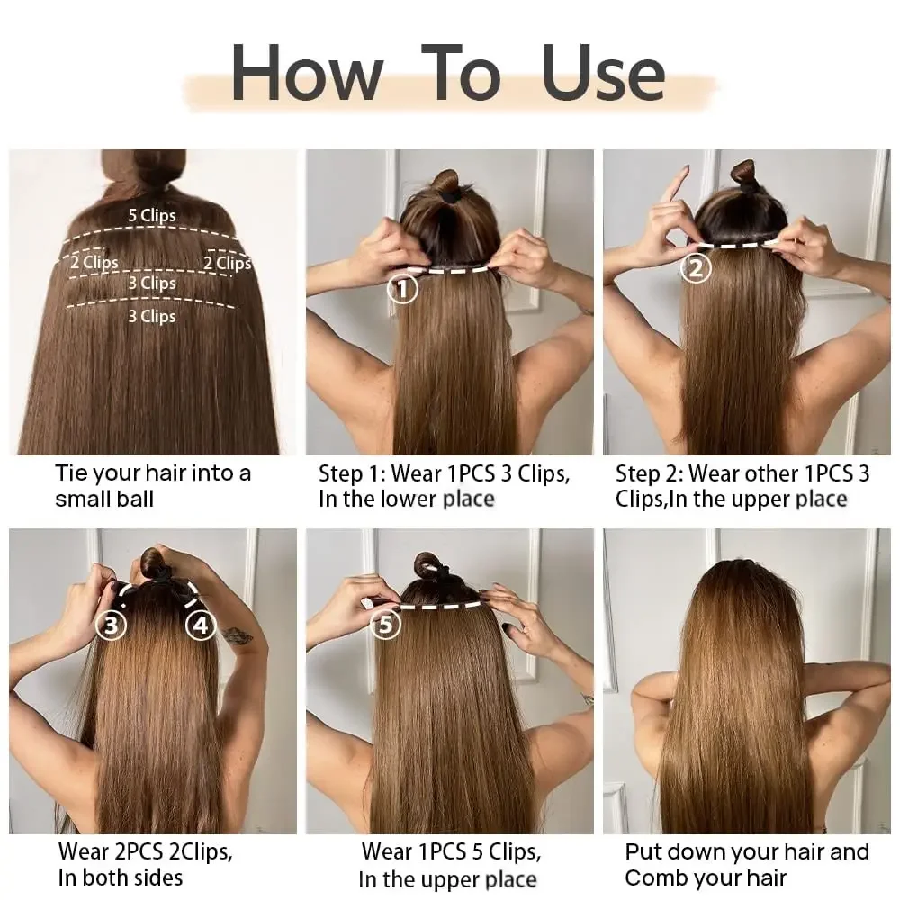 Extensiones de Cabello sintético largo y liso para mujer, 6 piezas, 16Clips, postizos marrones y rubios con Clips