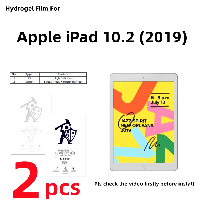 

2pcs HD Hydrogel Film For Apple iPad 10.2 (7th Gen) Matte Screen Protector For iPad 10.2 (2019) Clear/Frosted Full Cover Protect