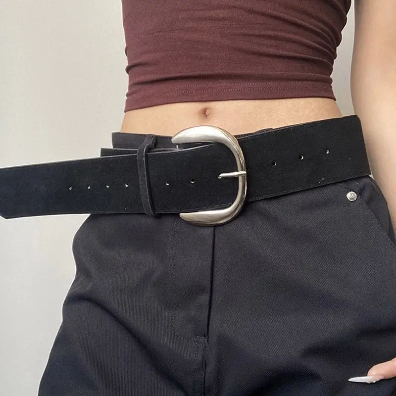 Retro Suede Wide-Width Belt - Niche Chic Design for Edgy Girls, Vintage Western Style Versatile Accessory